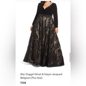 mac duggal velvet & Sequin Jacquard Ball Gown Black & brown Beaded 18w Plus Size